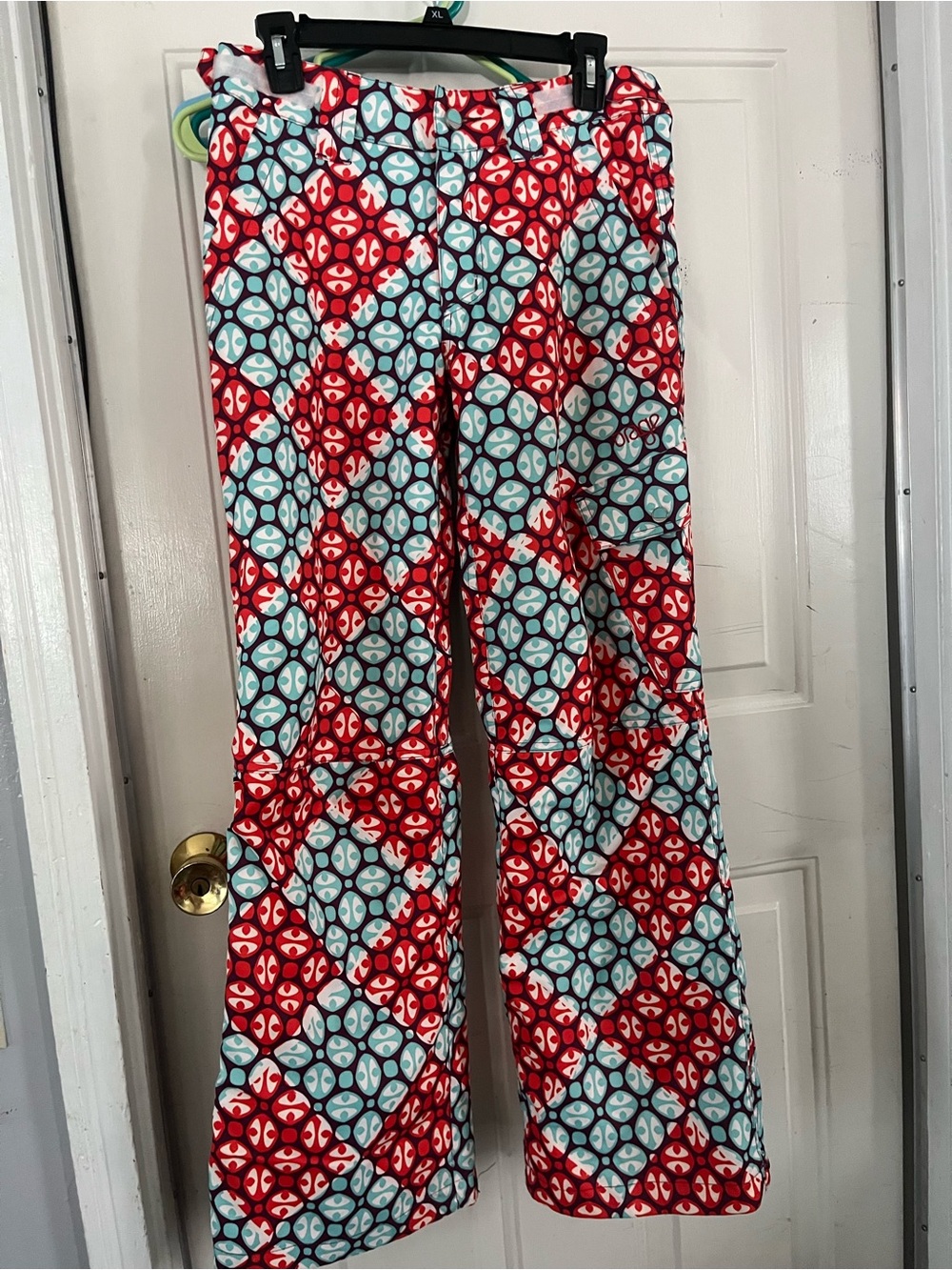Orage Multicolor Geometric Snow Pant with Red Trim